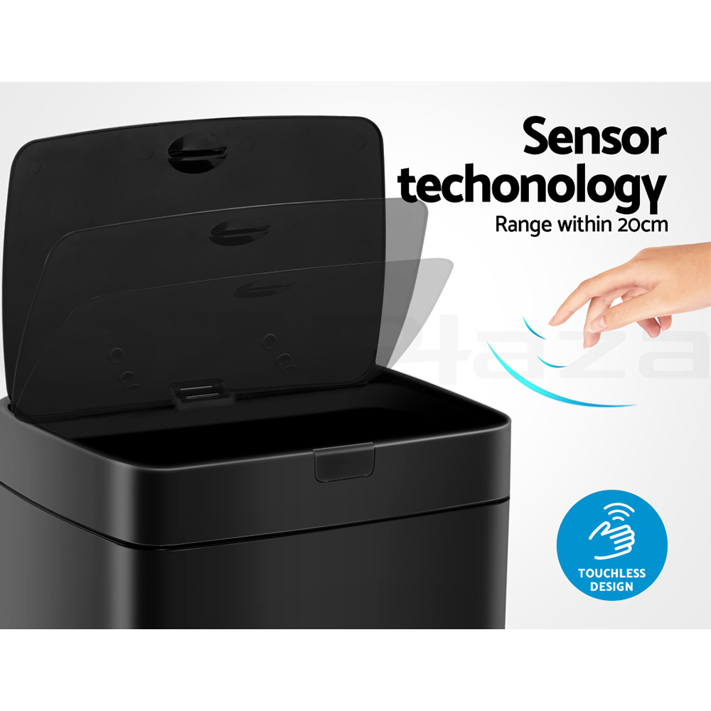 Devanti Sensor Bin Black Motion Rubbish Trash Can Automatic Touch Free Kitchen - Picture 14 of 44