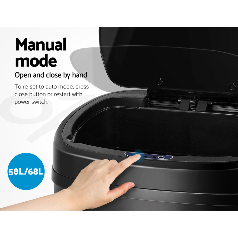 Devanti Sensor Bin Black Motion Rubbish Trash Can Automatic Touch Free Kitchen - Picture 15 of 44