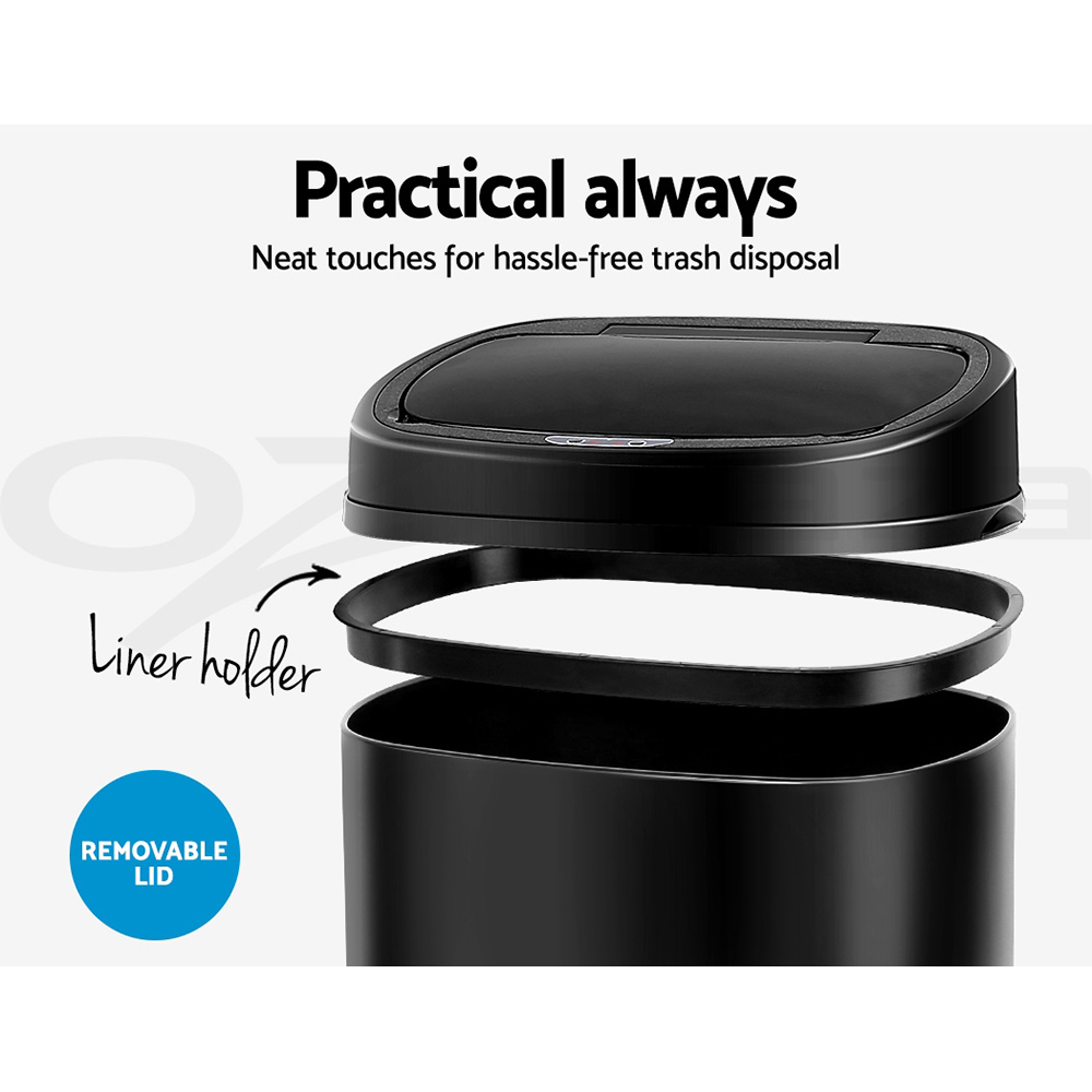 Devanti Sensor Bin Black Motion Rubbish Trash Can Automatic Touch Free Kitchen - Picture 16 of 44