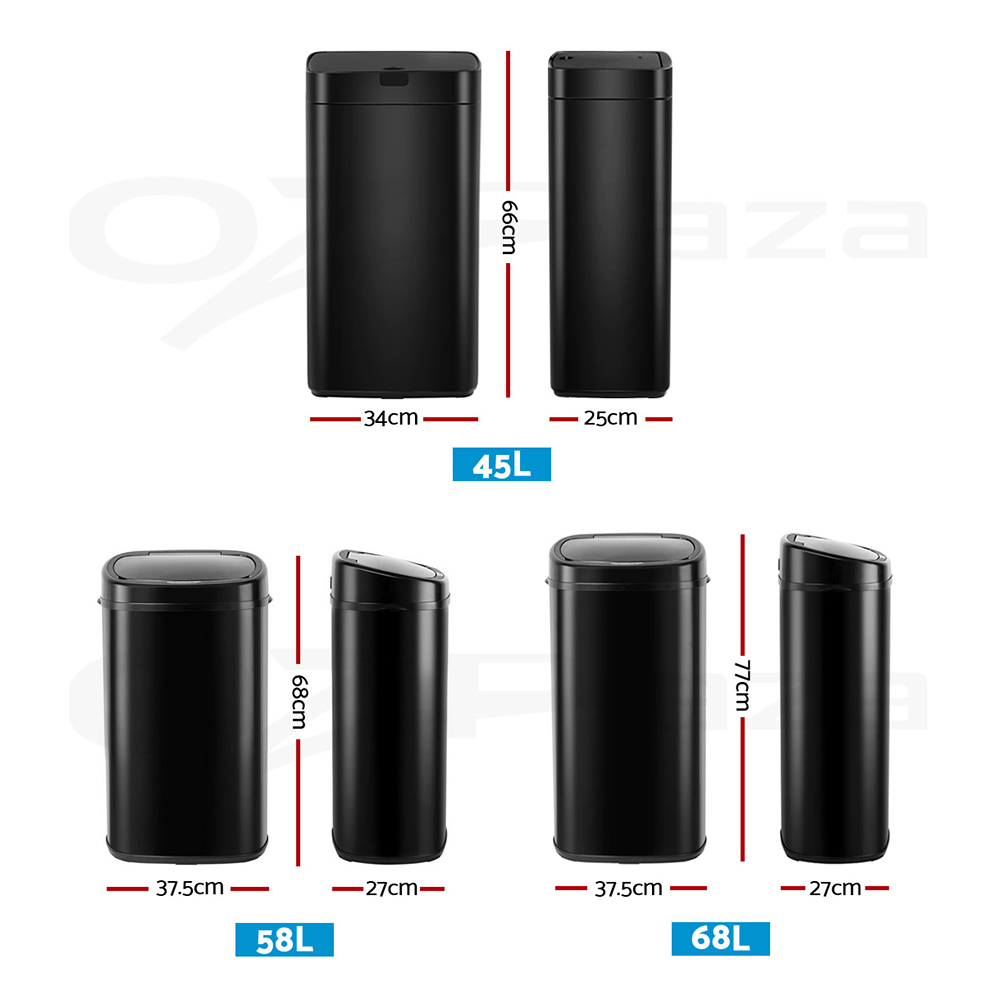 Devanti Sensor Bin Black Motion Rubbish Trash Can Automatic Touch Free Kitchen - Picture 19 of 44