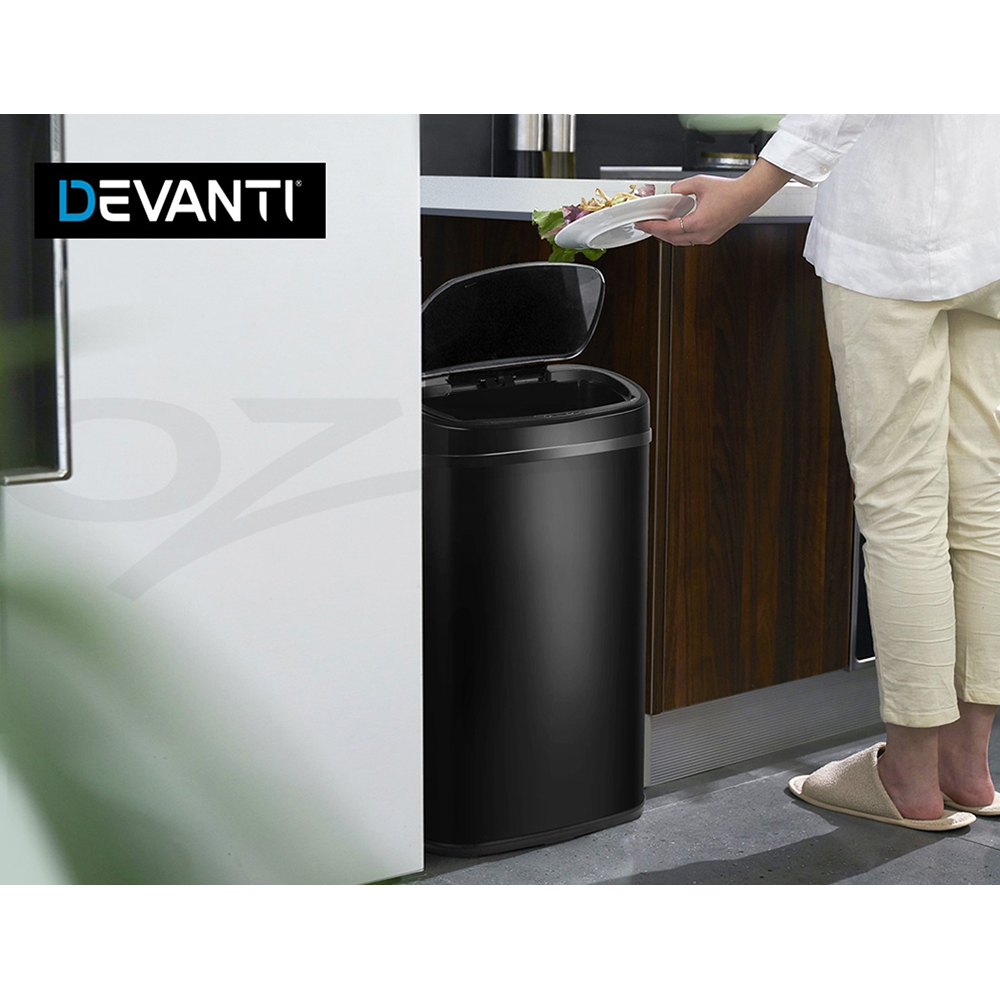 Devanti Sensor Bin Black Motion Rubbish Trash Can Automatic Touch Free Kitchen - Picture 21 of 44