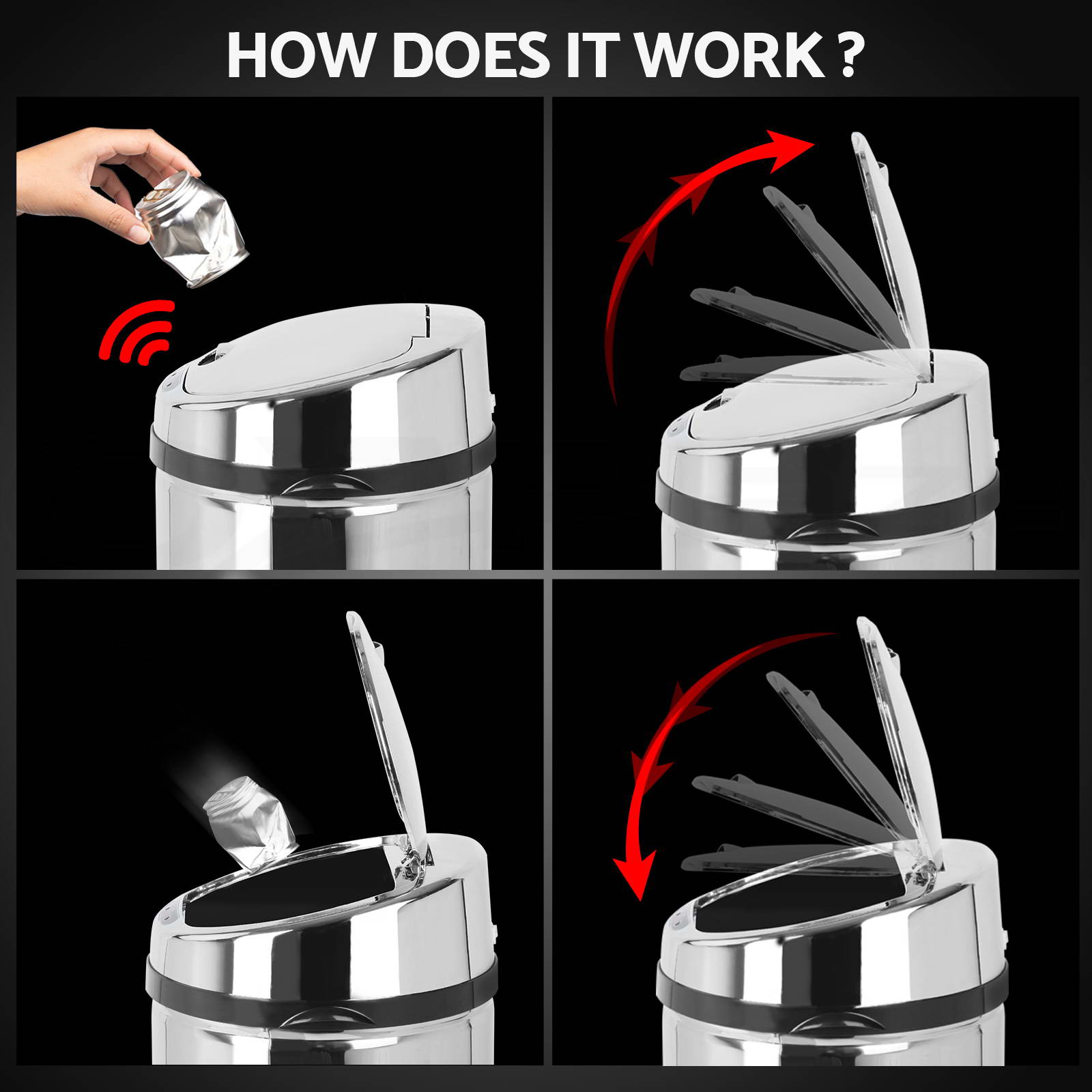 Devanti Stainless Steel Sensor Bin Rubbish Bins Motion Automatic 45L