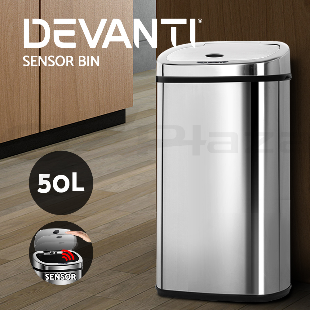 Devanti Stainless Steel Sensor Bin Rubbish Bins Motion Automatic 45L