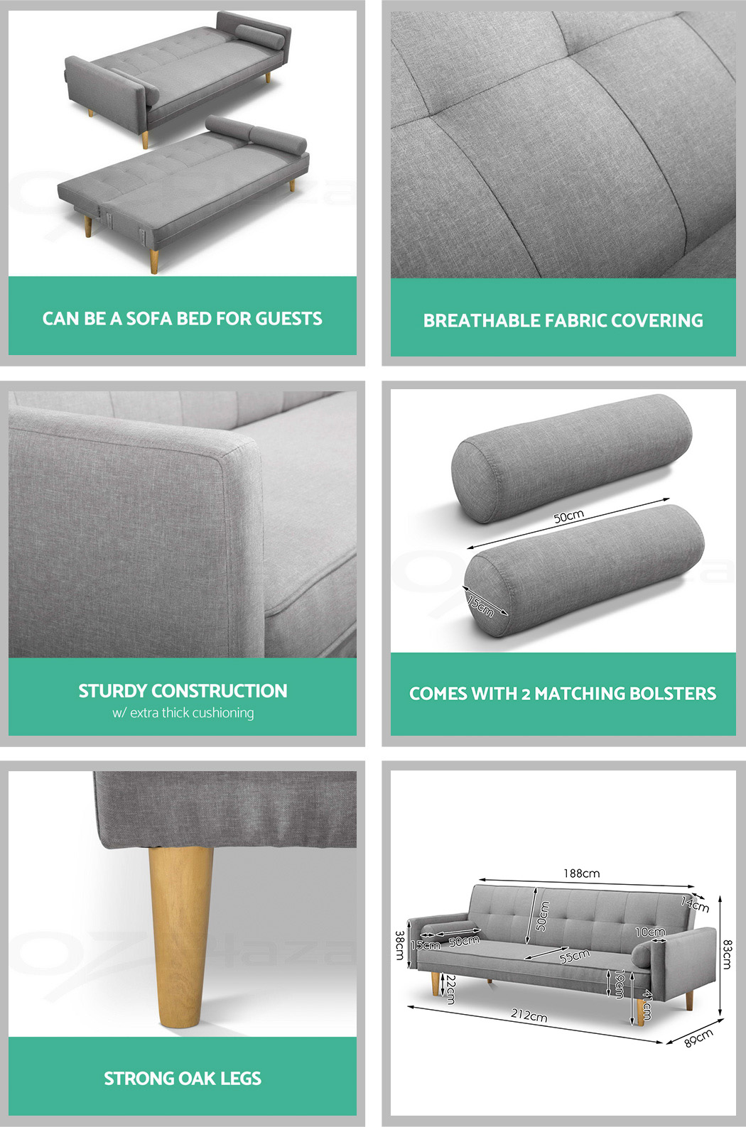 Artiss Sofa Bed Lounge Futon Couch 3 Seater Beds Recliner Fabric Wood