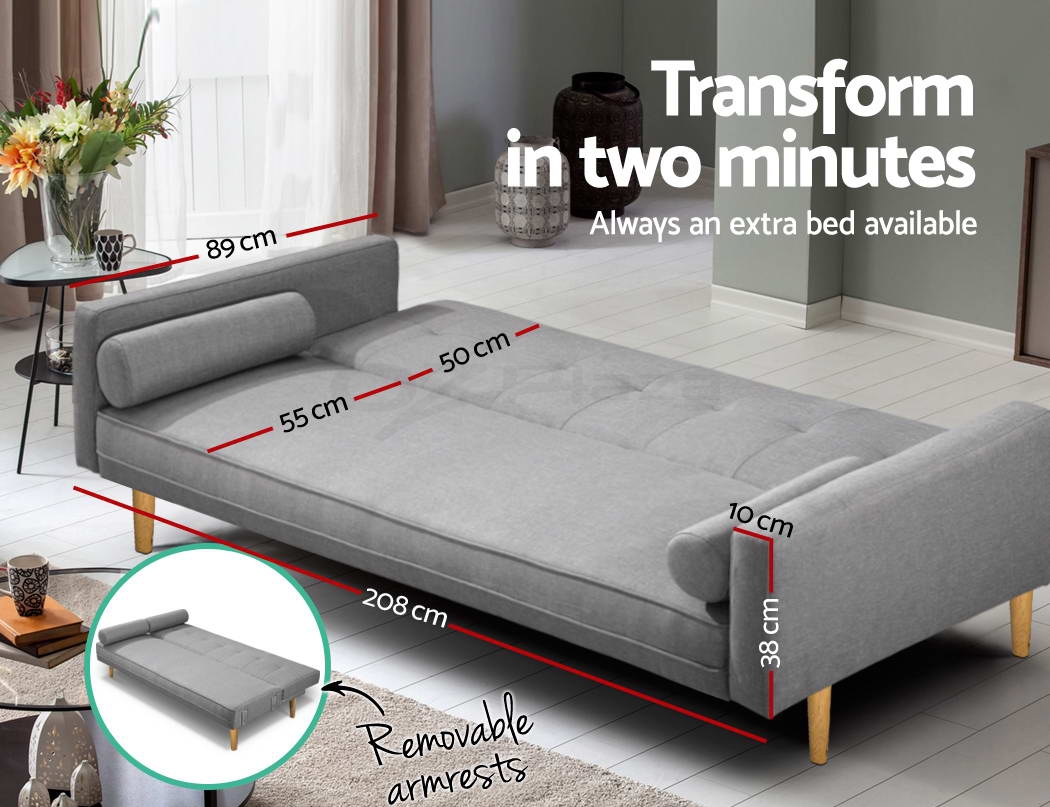 Artiss Sofa Bed Lounge Futon Couch 3 Seater Beds Recliner Fabric Wood