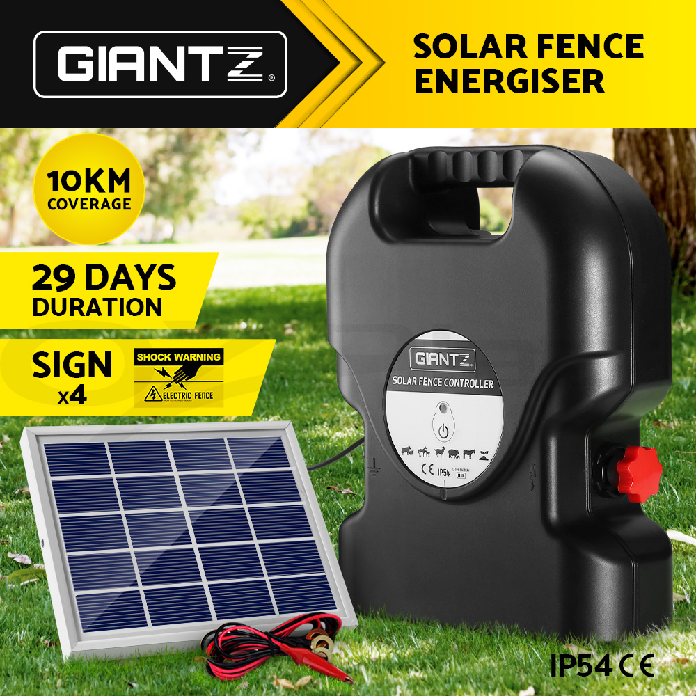 Giantz Electric Fence Energiser 320km Solar Powered Charger Polytape