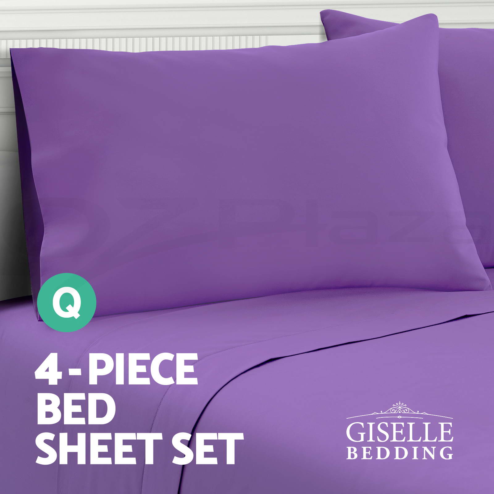 giselle bedding 1000tc 4pc microfibre bed sheet set flat fitted purple queen fitted sheet