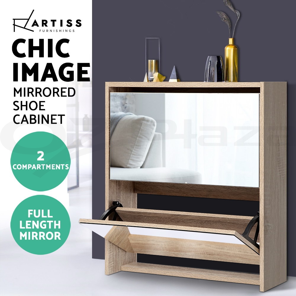 Artiss Shoe Cabinet Mirror Shoes Storage Rack Organiser White Cupboard Shelf - Picture 12 of 23