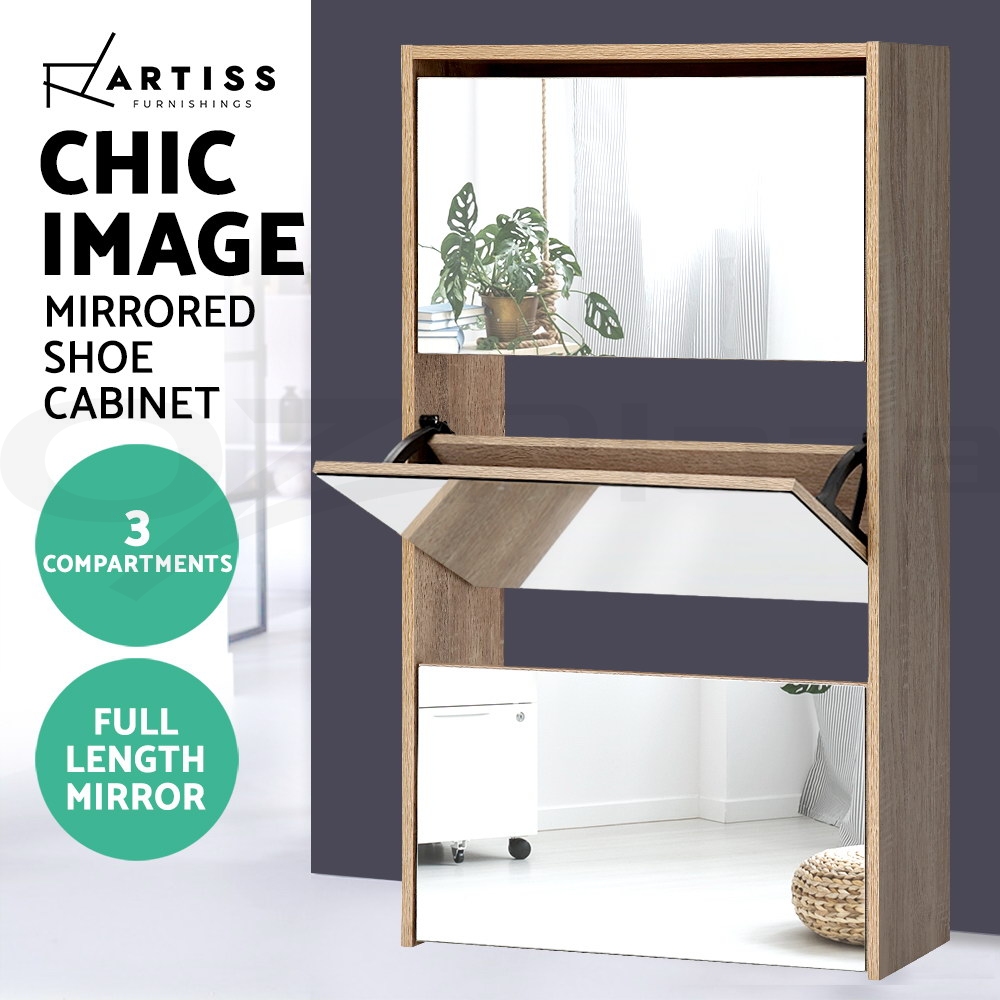 Artiss Shoe Cabinet Mirror Shoes Storage Rack Organiser White Cupboard Shelf - Picture 14 of 23