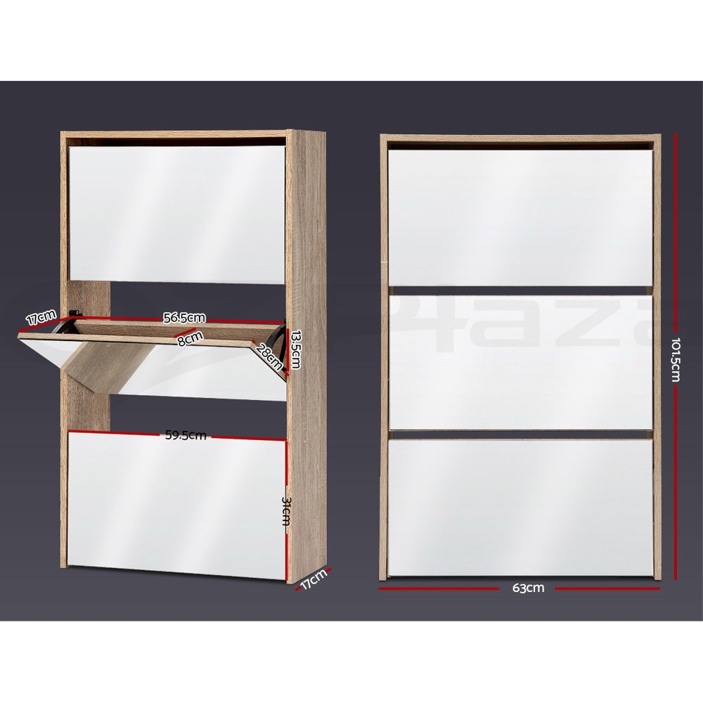 Artiss Shoe Cabinet Mirror Shoes Storage Rack Organiser White Cupboard Shelf - Picture 15 of 23