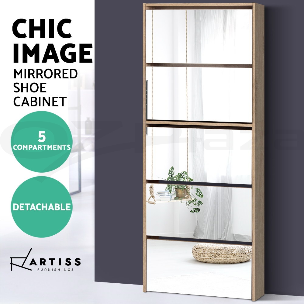 Artiss Shoe Cabinet Mirror Shoes Storage Rack Organiser White Cupboard Shelf - Picture 16 of 23