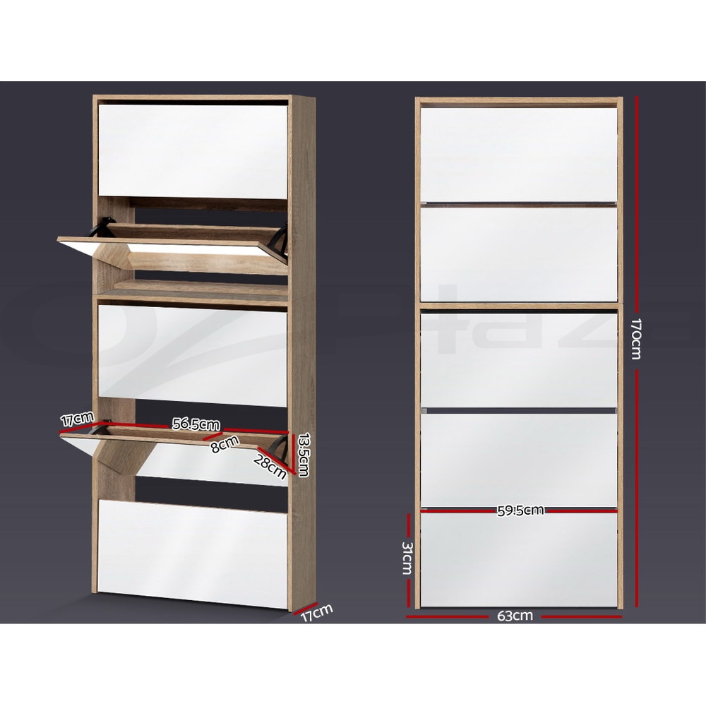 Artiss Shoe Cabinet Mirror Shoes Storage Rack Organiser White Cupboard Shelf - Picture 17 of 23