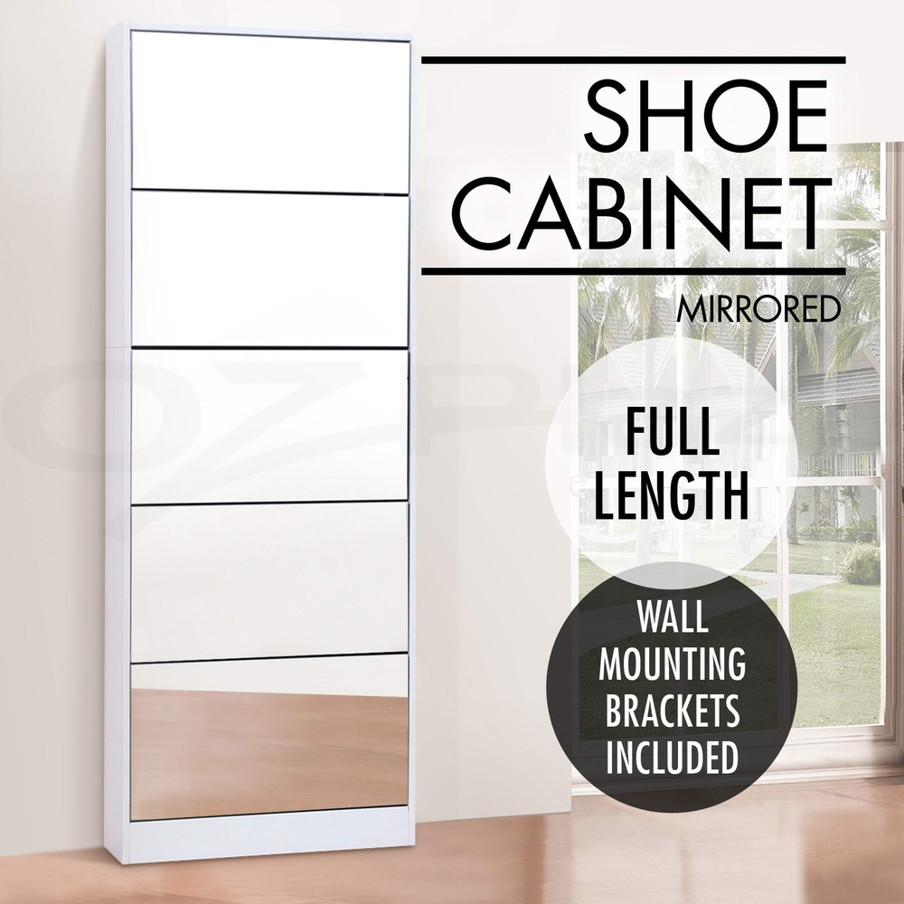 Artiss Shoe Cabinet Mirror Shoes Storage Rack Organiser White Cupboard Shelf - Picture 18 of 23