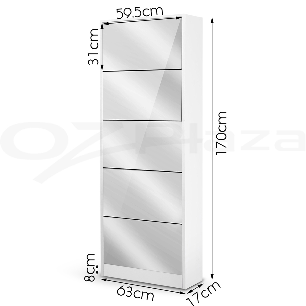 Artiss Shoe Cabinet Mirror Shoes Storage Rack Organiser White Cupboard Shelf - Picture 19 of 23