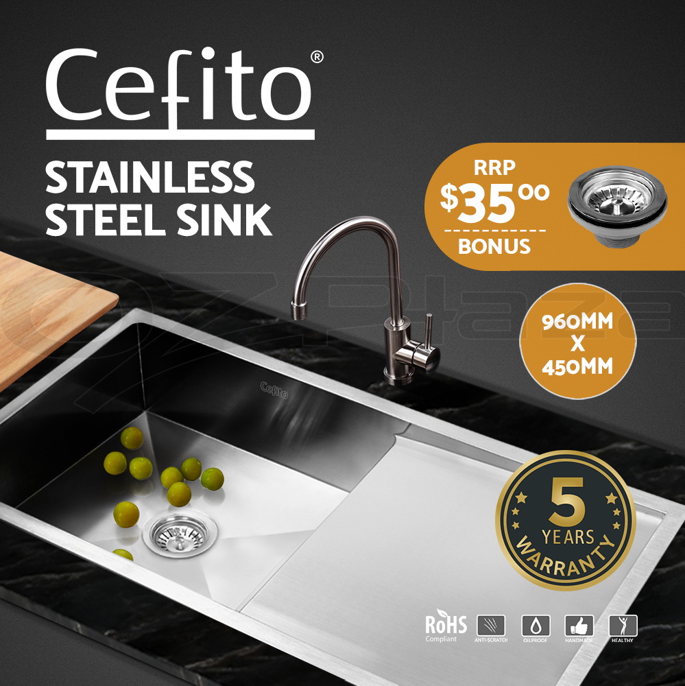 Cefito Kitchen Sink Basin Stainless Steel Under/Top Mount Single DoubleBowl - Picture 80 of 89