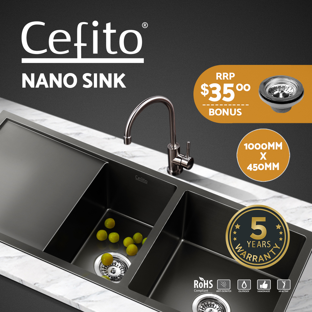Details About Cefito 1000x450mm Nano Stainless Steel Double Sink Kitchen Handmade Bowl Laundry