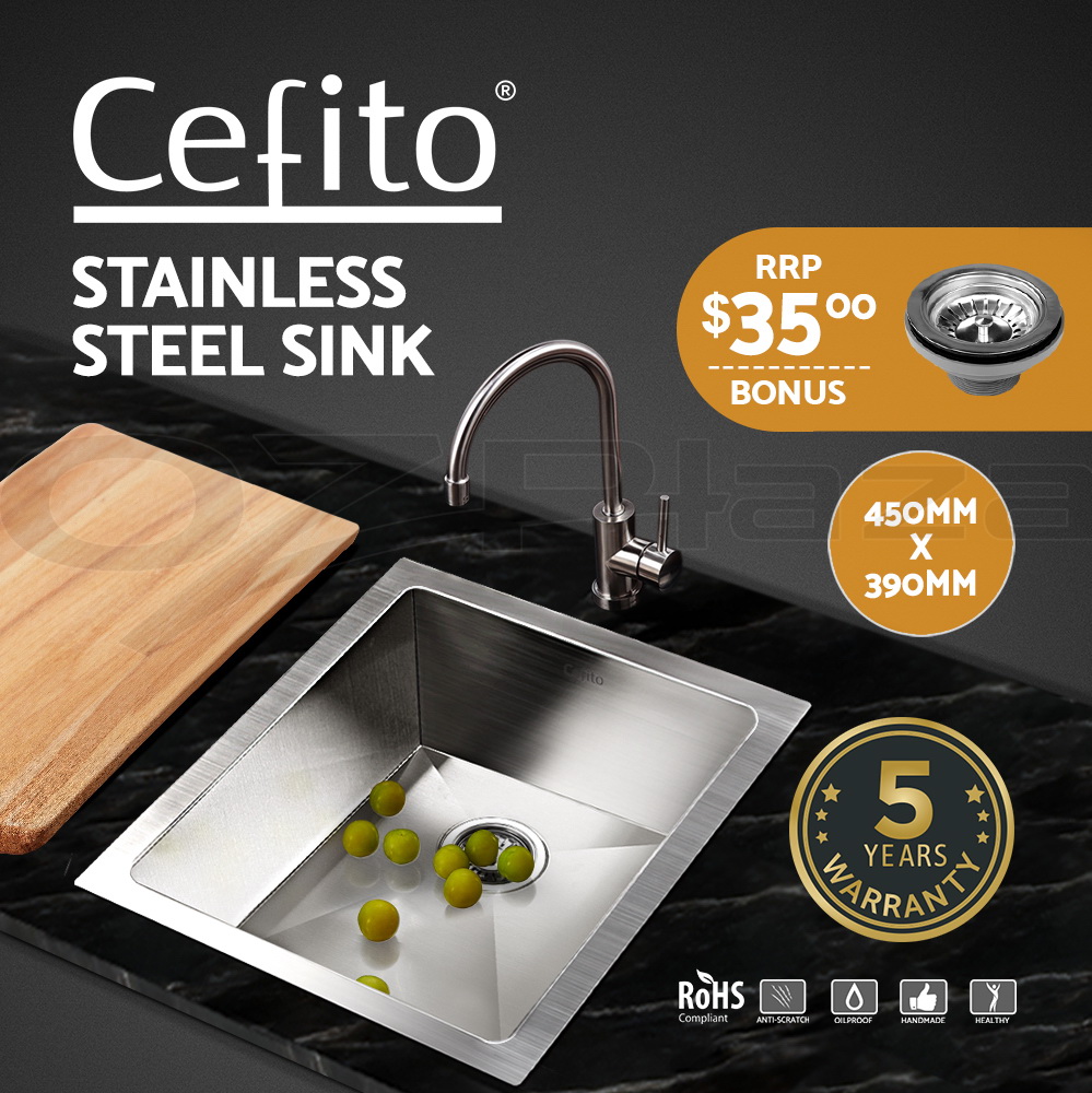 Cefito Kitchen Sink Basin Stainless Steel Under/Top Mount Single DoubleBowl - Picture 16 of 89