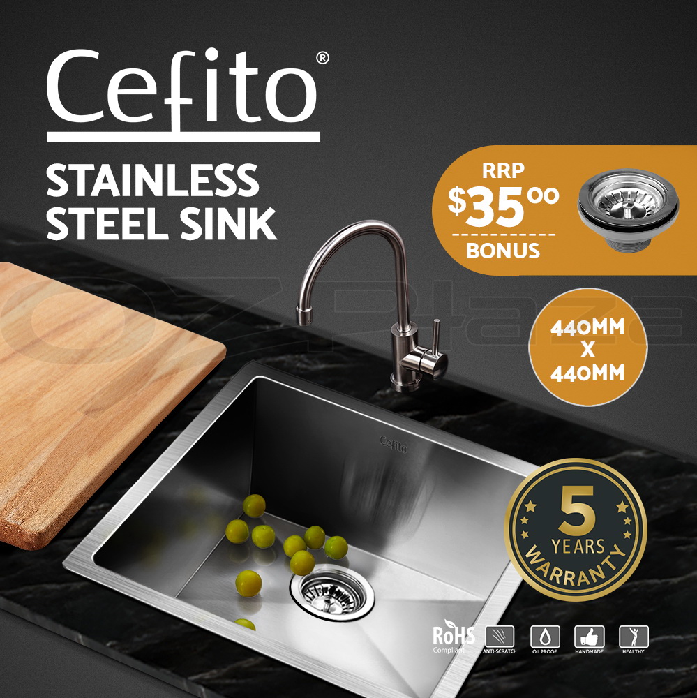 Cefito Kitchen Sink Basin Stainless Steel Under/Top Mount Single DoubleBowl - Picture 20 of 89