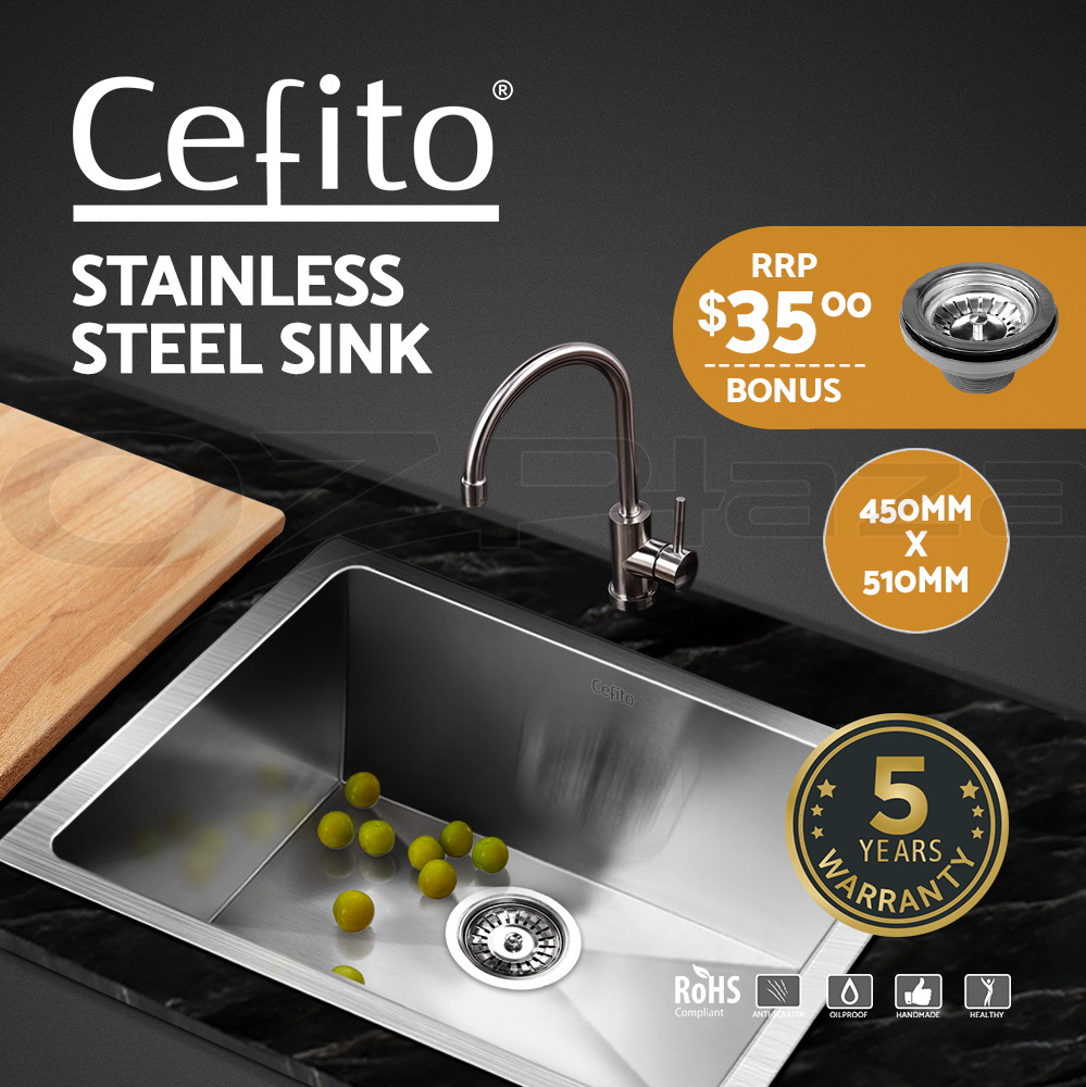 Cefito Kitchen Sink Basin Stainless Steel Under/Top Mount Single DoubleBowl - Picture 28 of 89