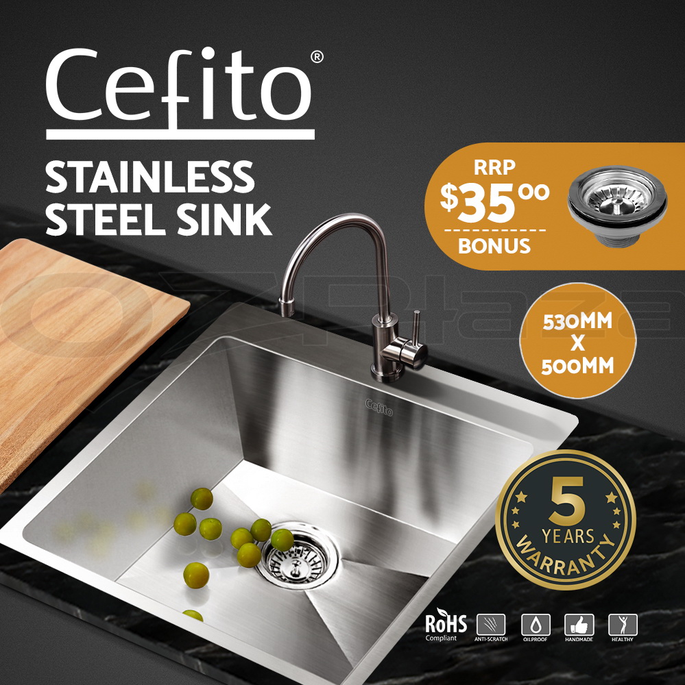Cefito Kitchen Sink Basin Stainless Steel Under/Top Mount Single DoubleBowl - Picture 32 of 89