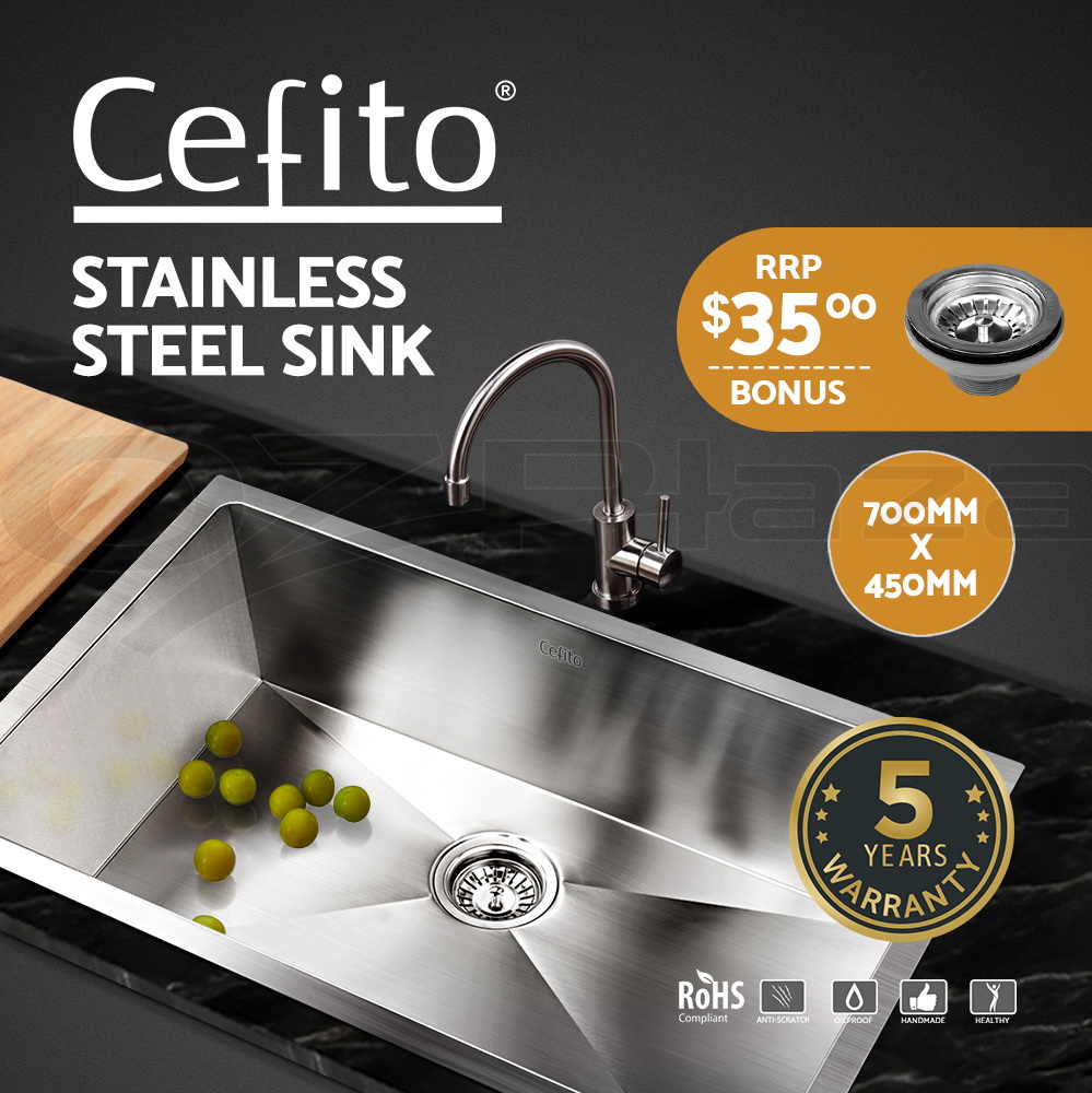 Cefito Kitchen Sink Basin Stainless Steel Under/Top Mount Single DoubleBowl - Picture 48 of 89