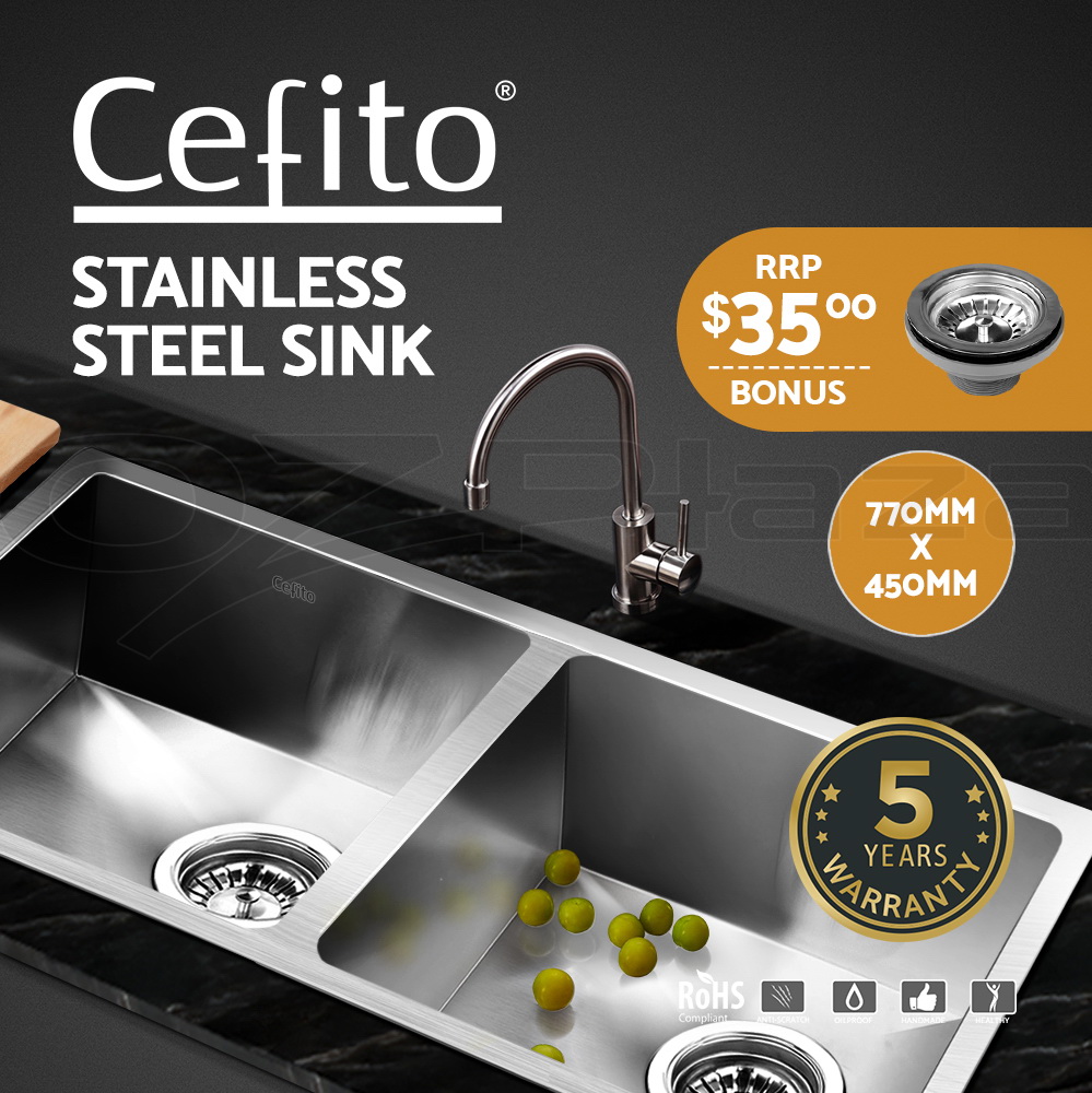Cefito Kitchen Sink Basin Stainless Steel Under/Top Mount Single DoubleBowl - Picture 60 of 89