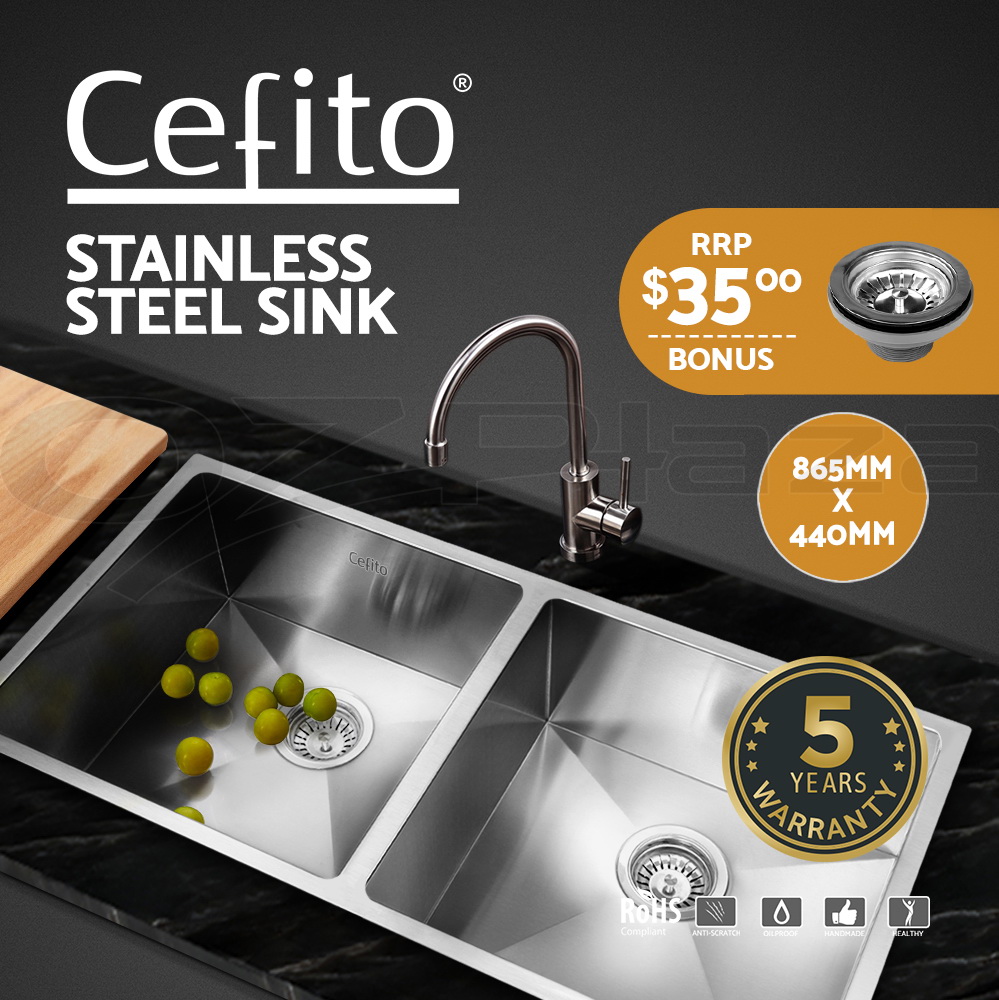 Cefito Kitchen Sink Basin Stainless Steel Under/Top Mount Single DoubleBowl - Picture 68 of 89