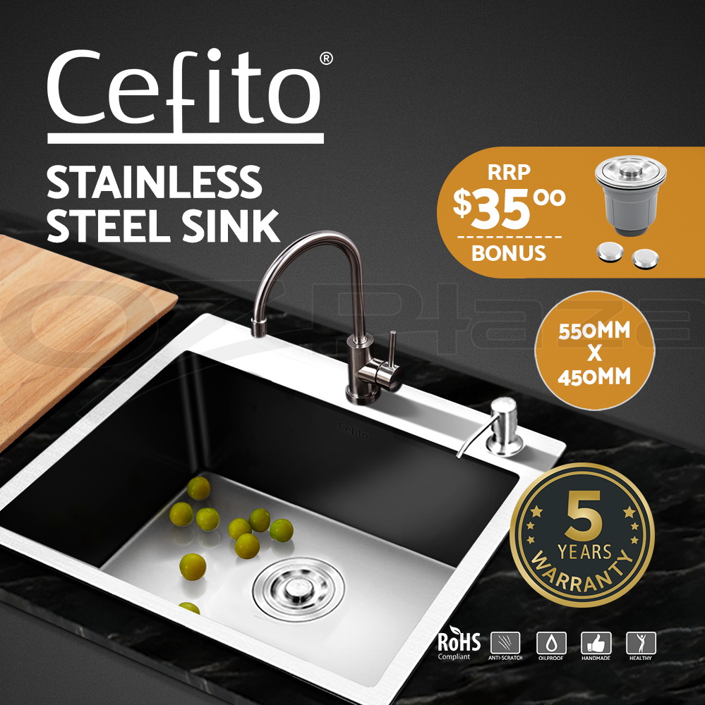 Cefito Kitchen Sink Basin Stainless Steel Under/Top Mount Single DoubleBowl - Picture 36 of 89