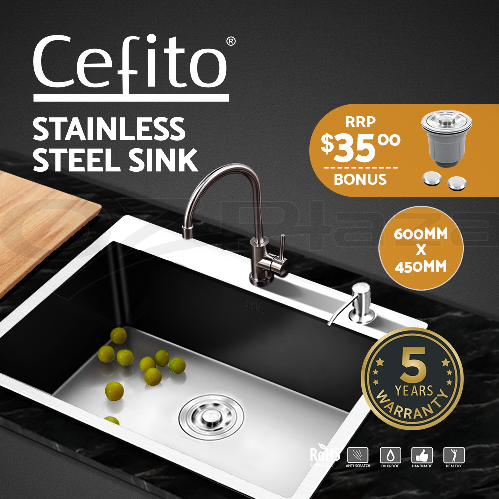 Cefito Kitchen Sink Basin Stainless Steel Under/Top Mount Single DoubleBowl - Picture 44 of 89