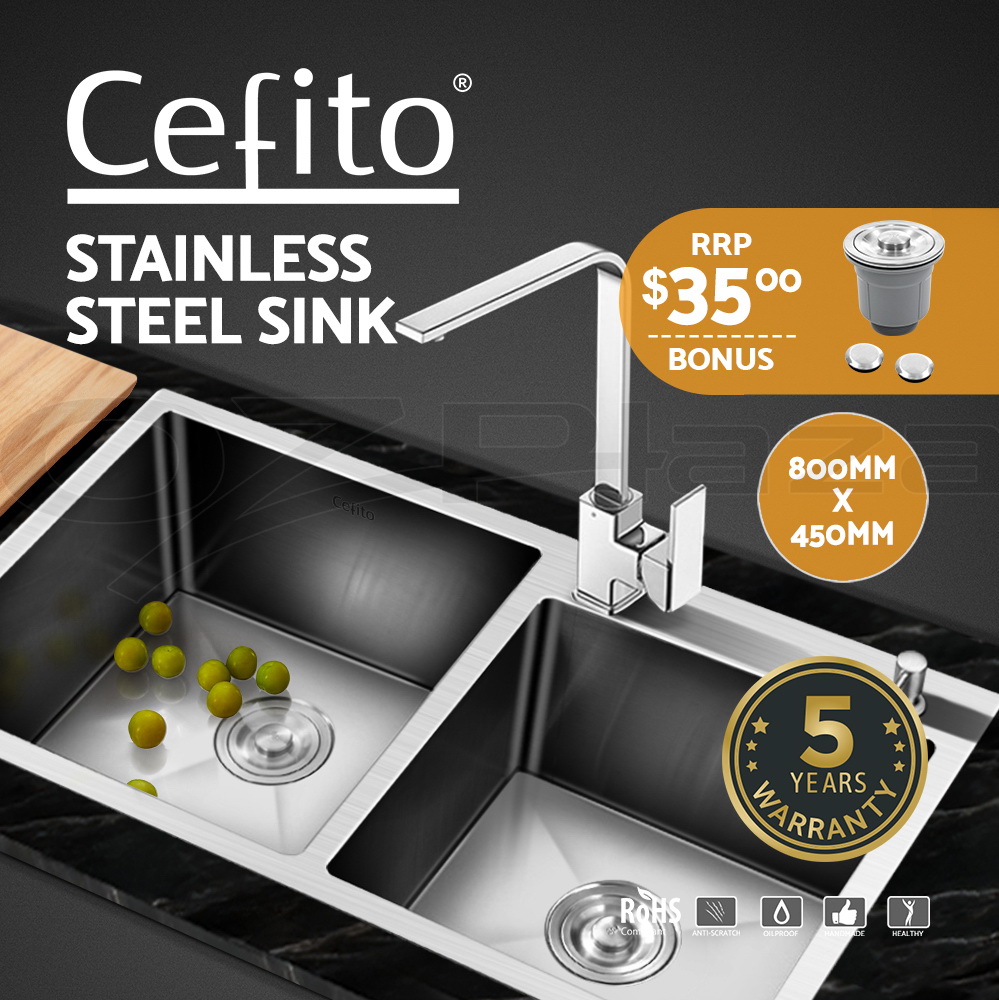 Cefito Kitchen Sink Basin Stainless Steel Under/Top Mount Single DoubleBowl - Picture 64 of 89