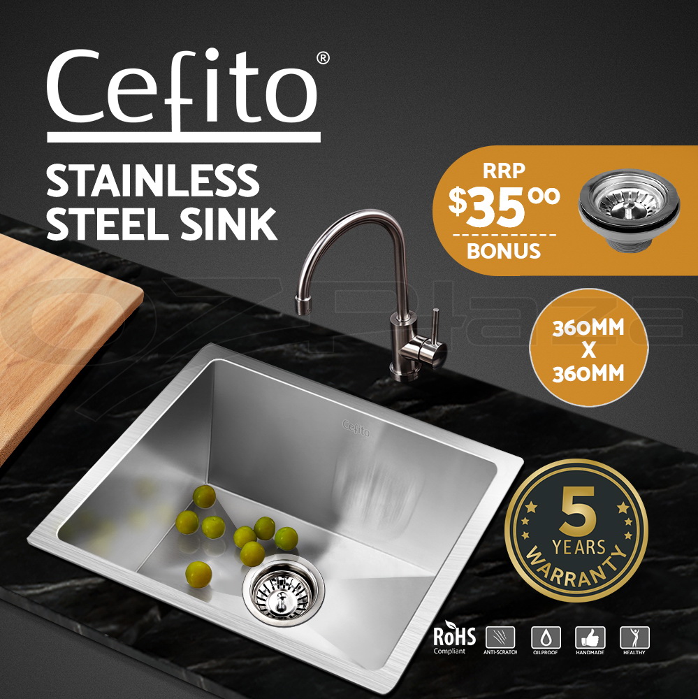 Cefito Kitchen Sink Basin Stainless Steel Under/Top Mount Single DoubleBowl - Picture 12 of 89