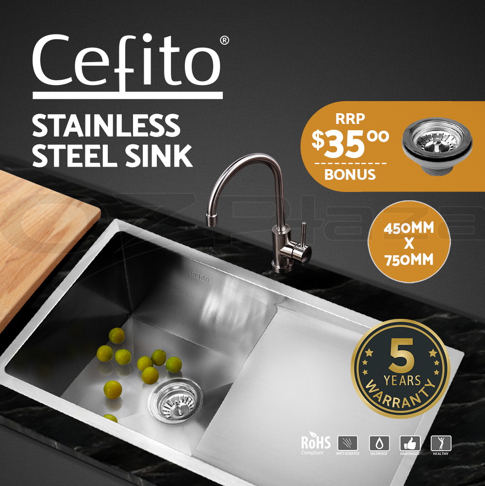 Cefito Kitchen Sink Basin Stainless Steel Under/Top Mount Single DoubleBowl - Picture 56 of 89