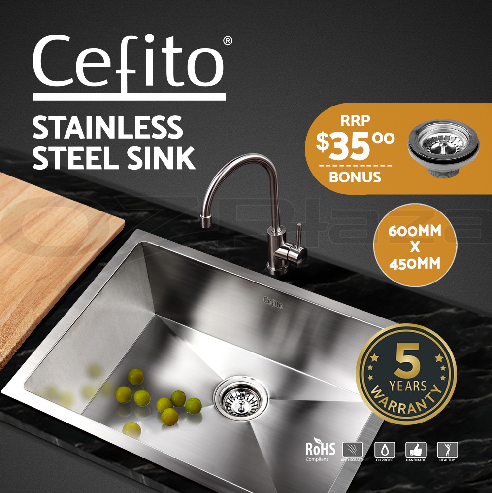 Cefito Kitchen Sink Basin Stainless Steel Under/Top Mount SingleBowl