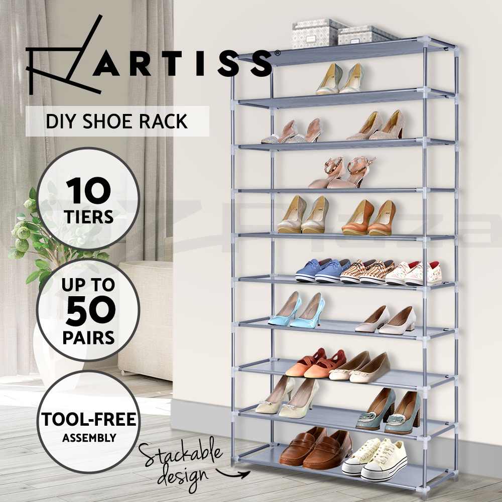 Artiss Shoe Rack 10 Tier Shelves Shoes Cabinet Storage 50 Pairs Steel Stand - Picture 22 of 31
