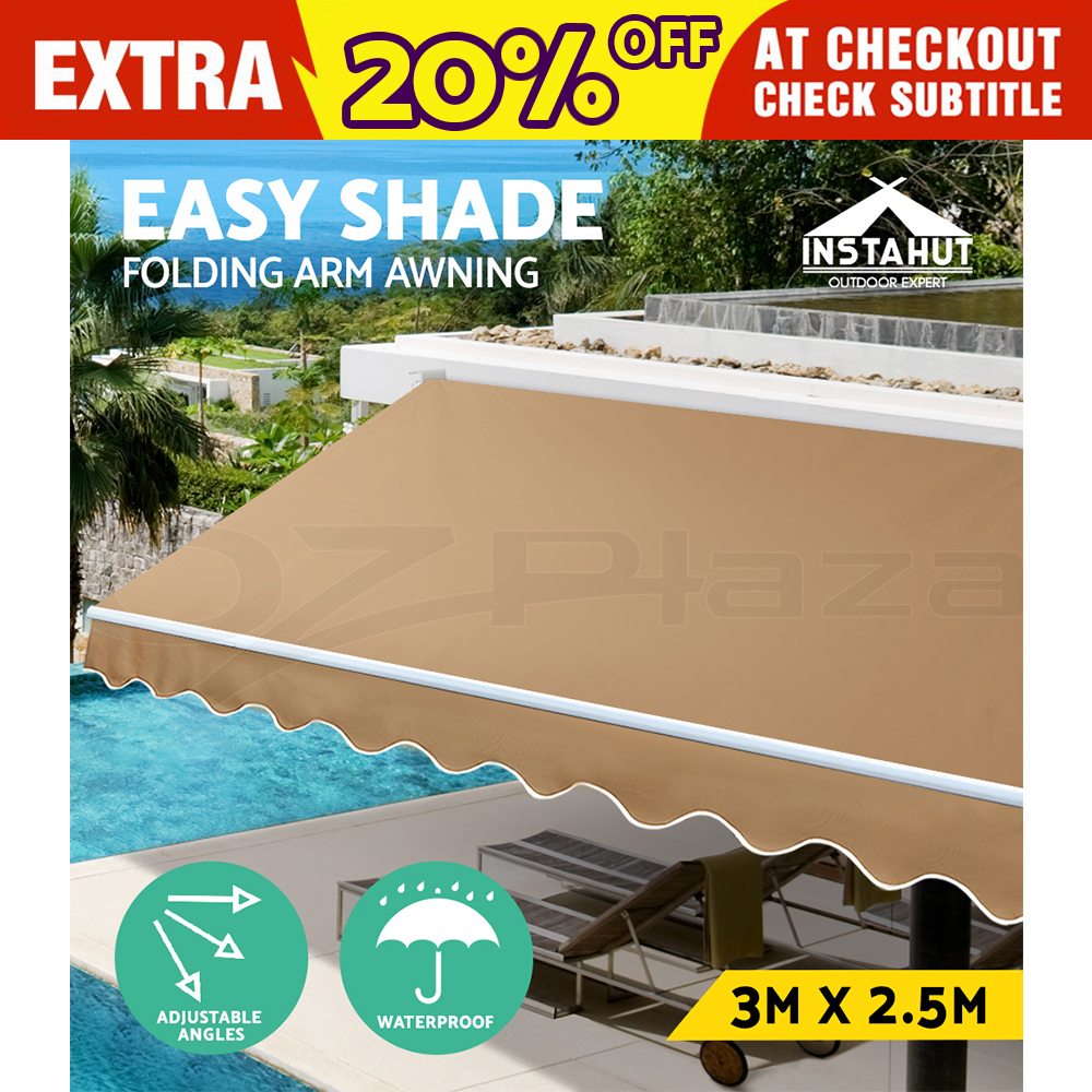 Instahut Outdoor Folding Arm Awning Retractable Sunshade Canopy Grey 9