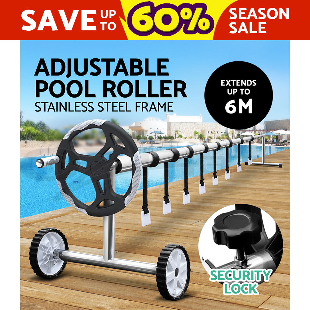 Swimming Pool Cover Roller Reel Adjustable Solar w/ Wheels Thermal