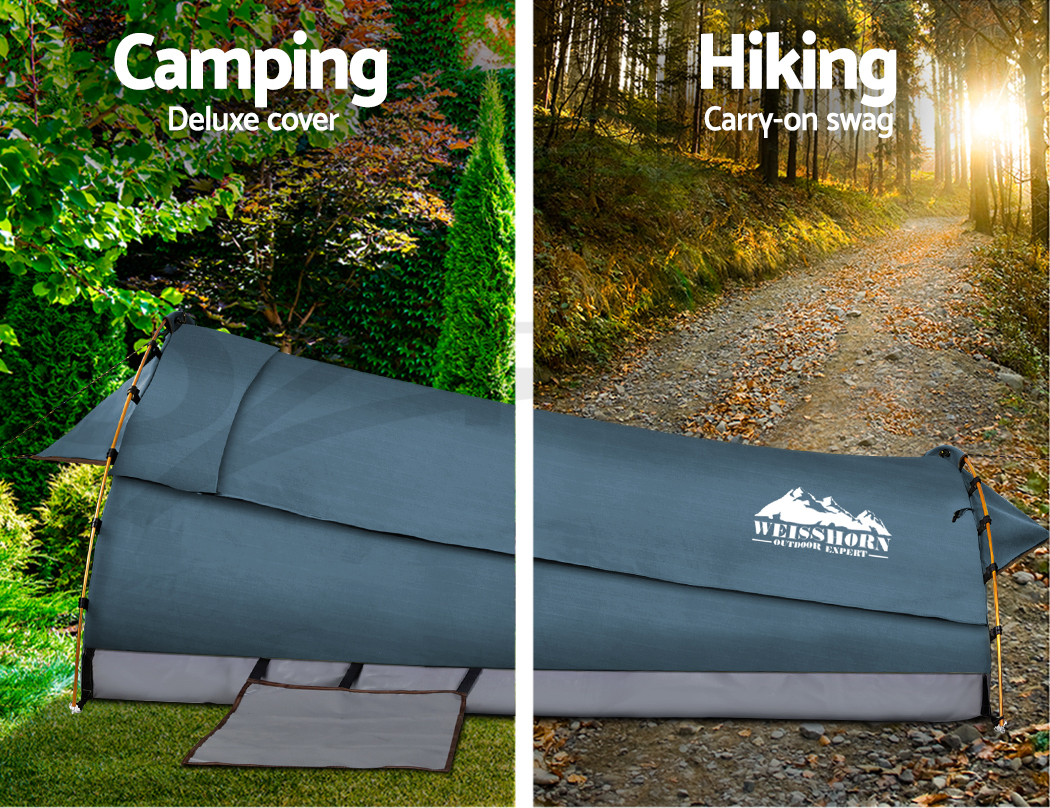 Weisshorn Double Canvas Swag Camping Swags Tent Deluxe Aluminum Poles