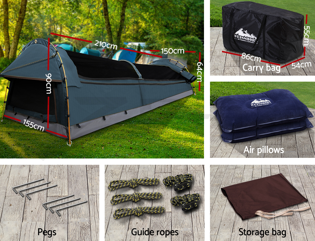 Weisshorn Double Canvas Swag Camping Swags Tent Deluxe Aluminum Poles