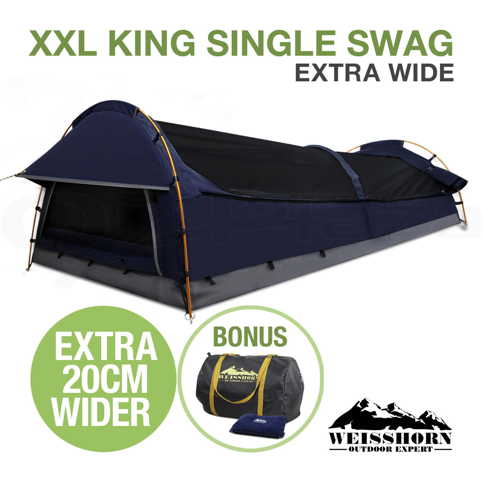 WEISSHORN XXL King Single Swag Camping Swag Canvas Tent Deluxe Extra