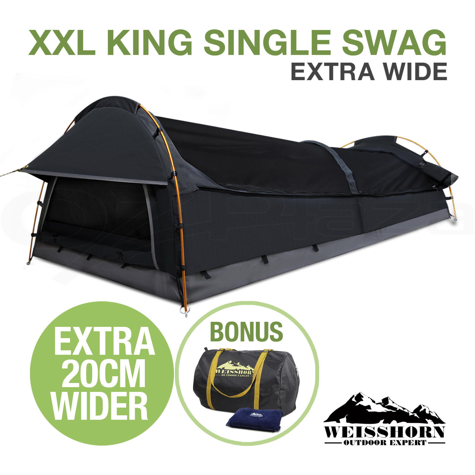 WEISSHORN XXL King Single Swag Camping Swag Canvas Tent Deluxe Extra