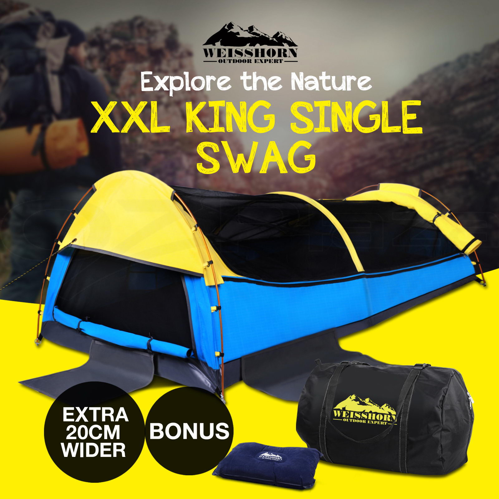 WEISSHORN XXL King Single Swag Camping Swags Canvas Tent Deluxe Extra