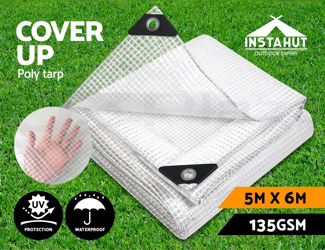 Instahut Tarpaulin Tarp 5x6m Canvas Heavy Duty Camping Poly Tarps Cover