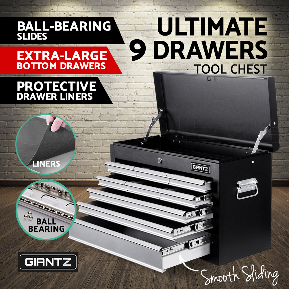 Giantz 9 Drawer Tool Box Chest Cabinet Toolbox Storage Garage Organiser Set - Picture 19 of 42