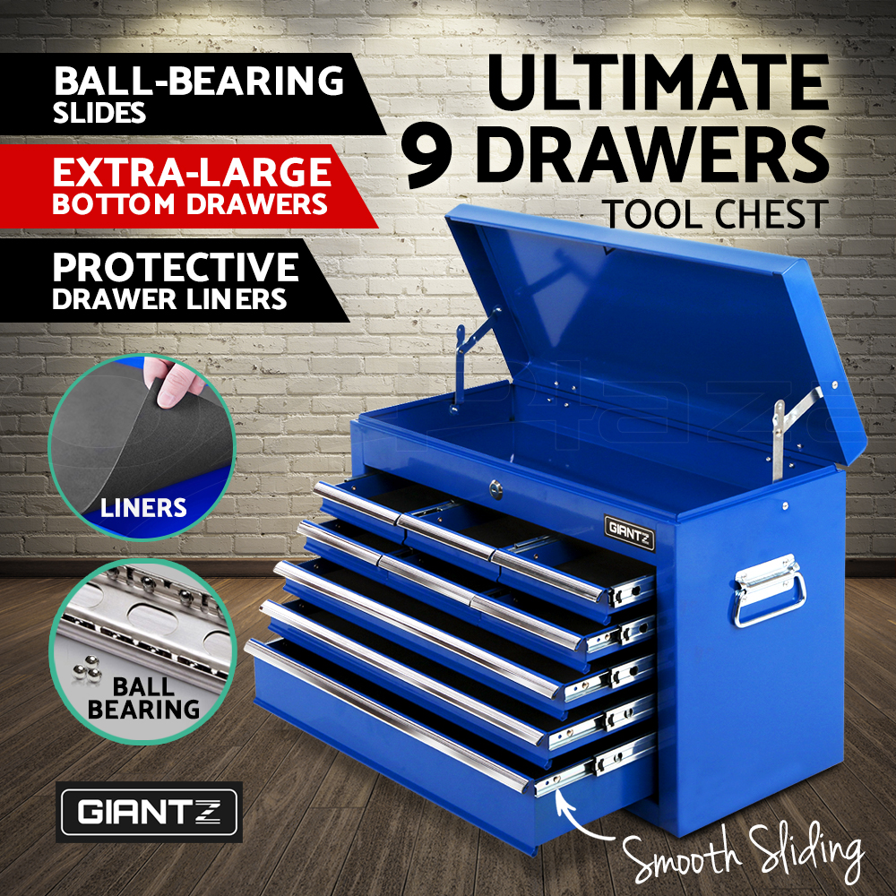 Giantz 9 Drawer Tool Box Chest Cabinet Toolbox Storage Garage Organiser Set - Picture 27 of 42