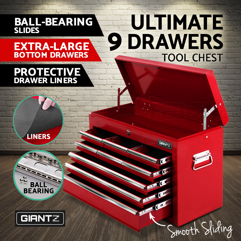 Giantz 9 Drawer Tool Box Chest Cabinet Toolbox Storage Garage Organiser Set - Picture 35 of 42