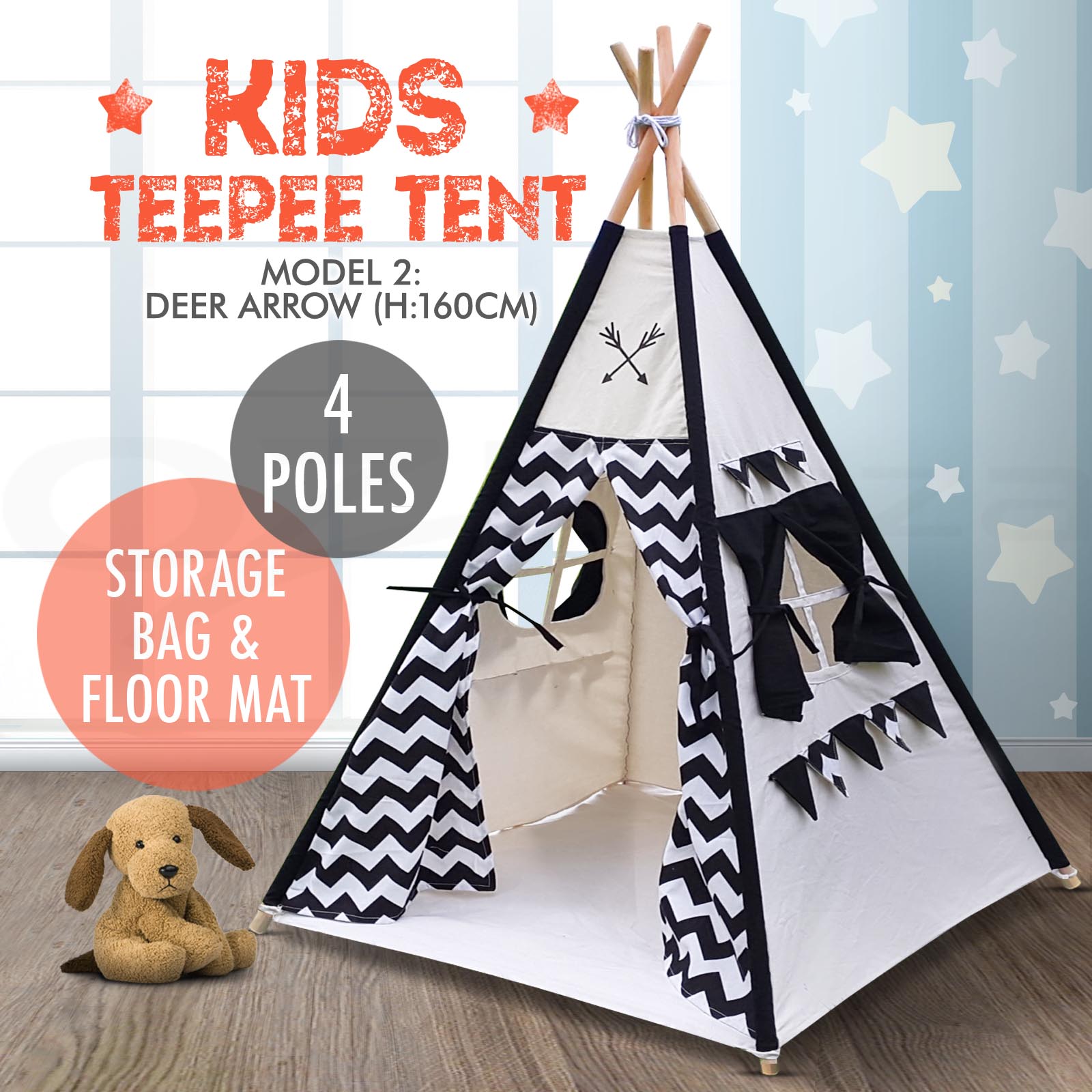 Kids Children Home Canvas Teepee Pretend Play Tent Playhouse Tipi