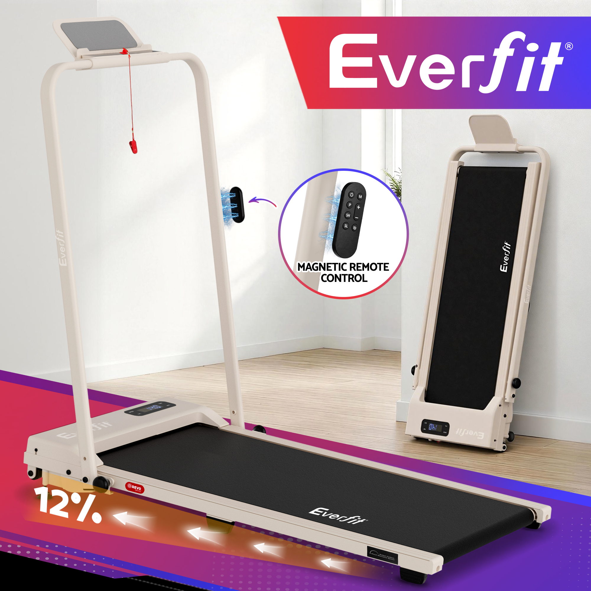 Everfit 3 in 1 Walking Pad Treadmill 12% Incline Foldable Under Desk Treadmills