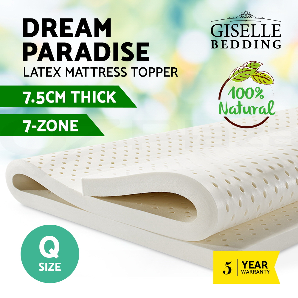 Giselle Bedding 7 Zone Pure Natural Latex Mattress Topper Pad Underlay