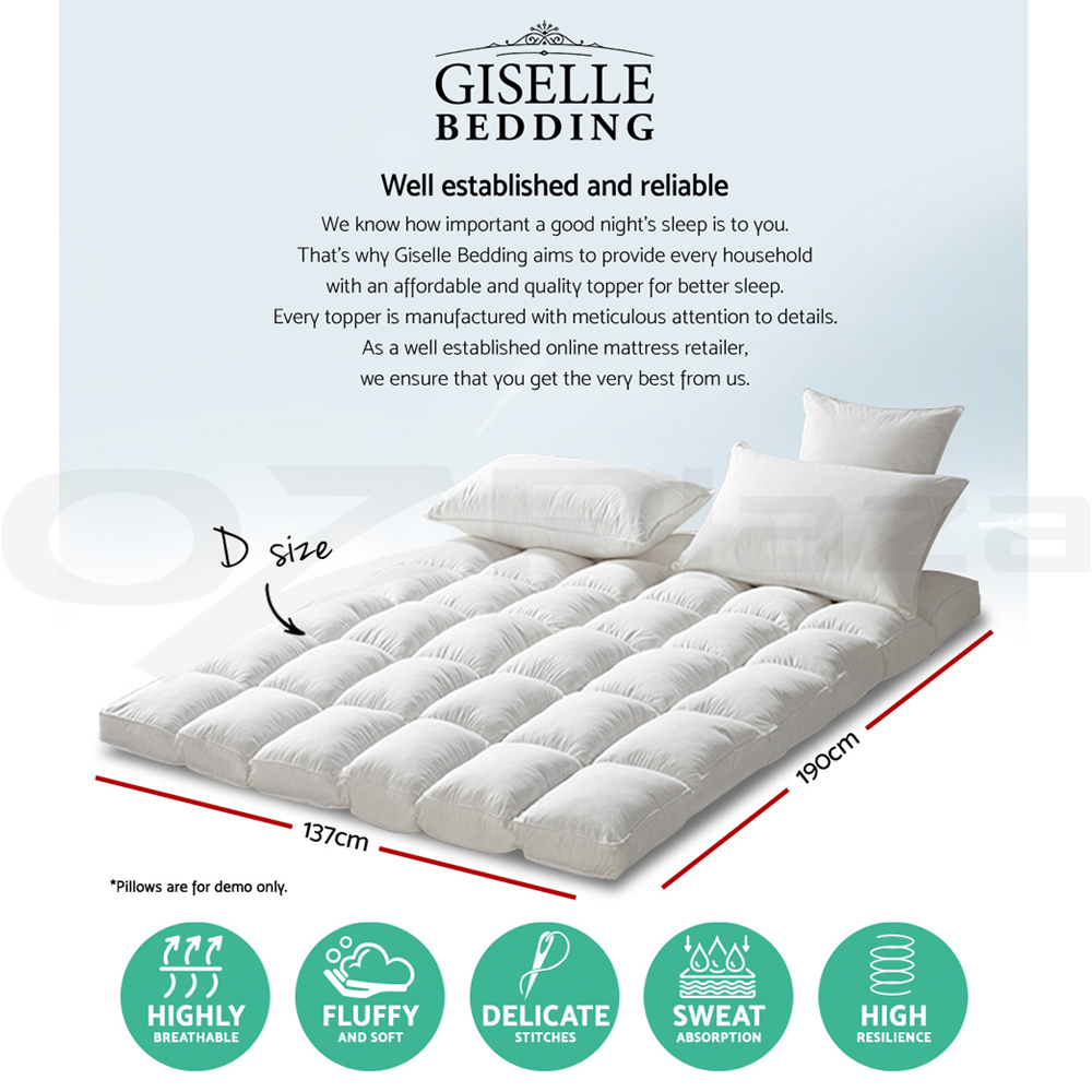 Giselle Bedding 1000GSM Mattress Pillowtop Topper Bamboo Duck Down Feather Pad - Picture 15 of 23