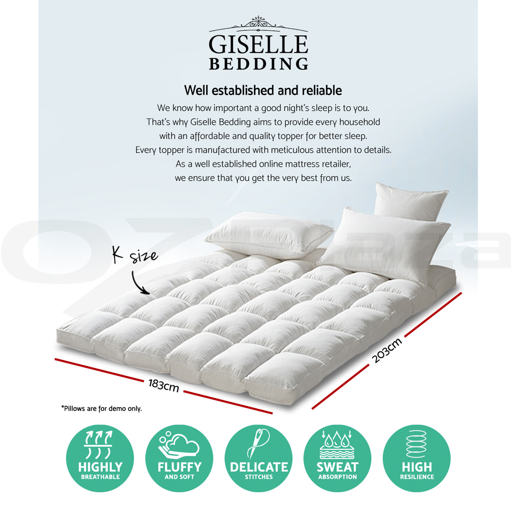 Giselle Bedding 1000GSM Mattress Pillowtop Topper Bamboo Duck Down Feather Pad - Picture 17 of 23